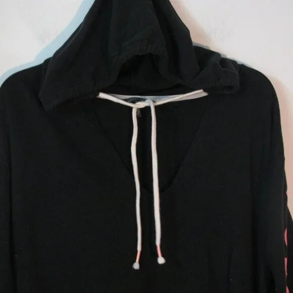 ** Victoria's Secret Shirt Small Hoodie Raw Unfinished Hem Logo Sleeve Black - Picture 3 of 6